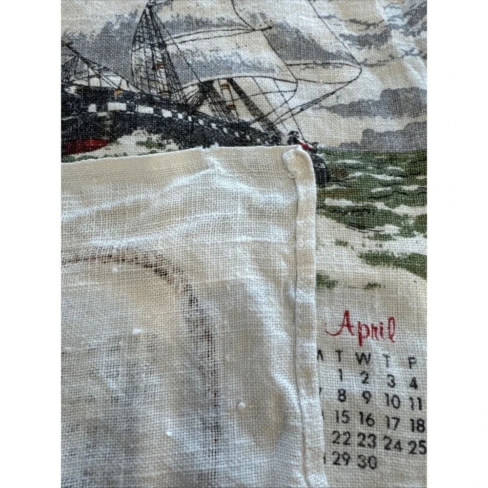 VTG Linen Tea Towels‎ Lot 2 Calendar 1980-81 Winter Country & Clipper Ship